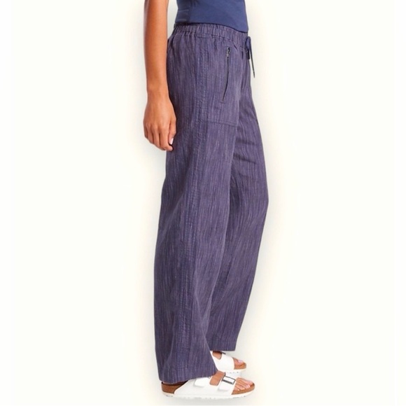 Athleta Pants - Athleta Cabo Linen Textured Wide Leg Pant Womens Navy Stripe Size Medium